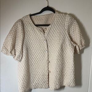 SHEIN Cream Textured Button-Up Blouse